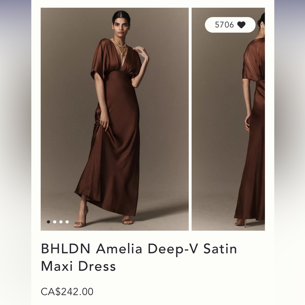 BHLDN Leila Deep-V Flutter-Sleeve Satin A-Line Gown By Anthropologie!!🔥🔥🔥